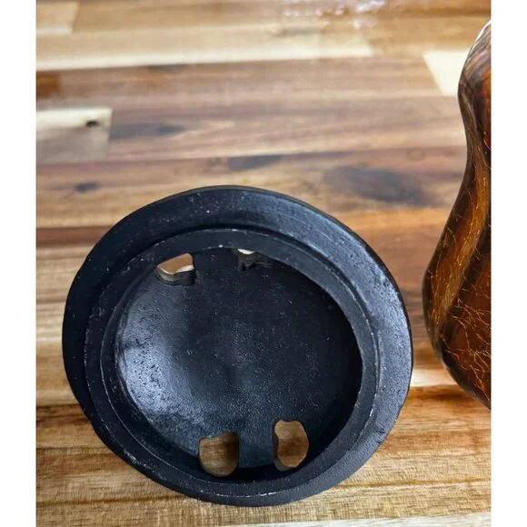 Decorative Amber Crackle Glass Canister With Fluer-de-lis Lid - Picture 12 of 13